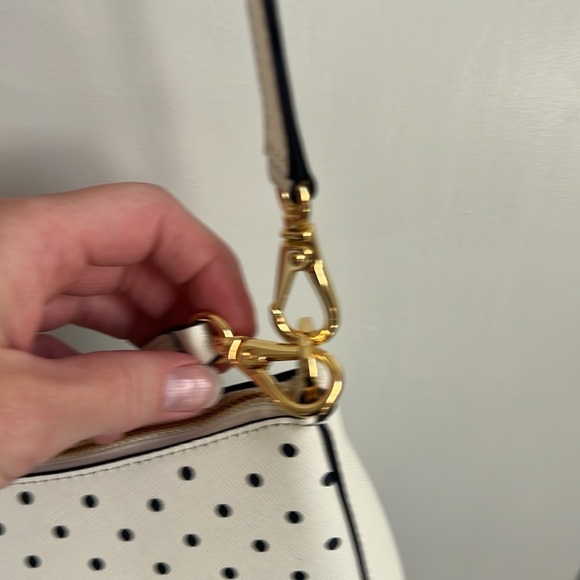 NWT 🤩Lauren Ralph Lauren Navy and White Polka Dot Leather Shoulder Bag - Picture 6 of 10